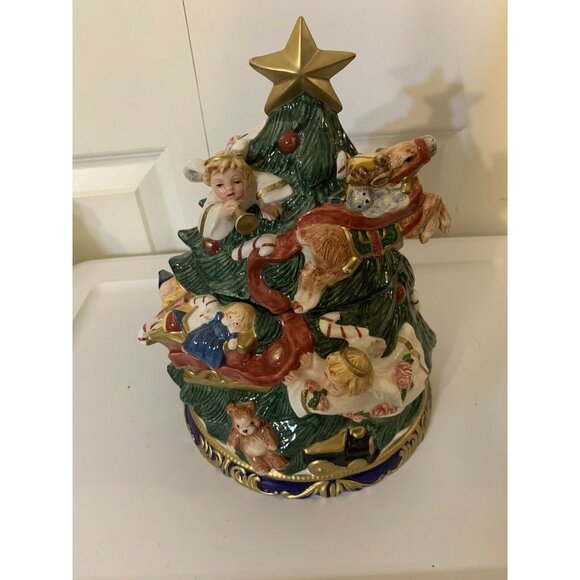 Vtg FITZ AND FLOYD OMNIBUS CHRISTMAS COOKIE JAR CHRISTMAS TREE DISCONTINUED 1997 - Picture 4 of 12